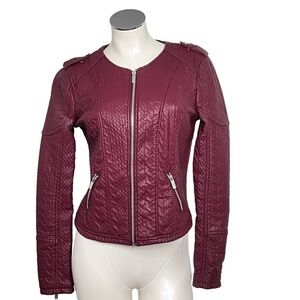 BNCI By Blanc Noir Burgundy Vegan Leather Moto Zip Jacket Women's Size S